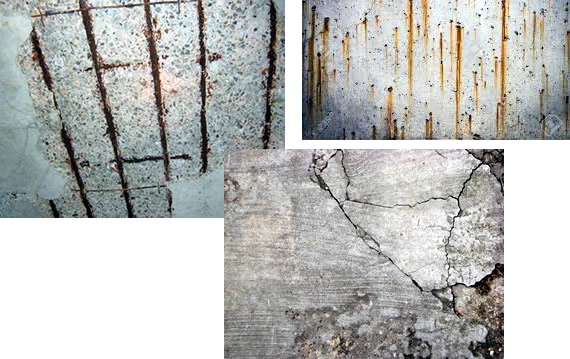 Damaged cement from misplaced rebar